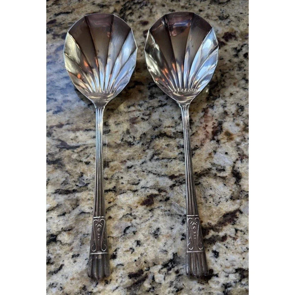 Antique Yeoman England Silver Plate Shell Berry Casserole Spoon X 2 Serving